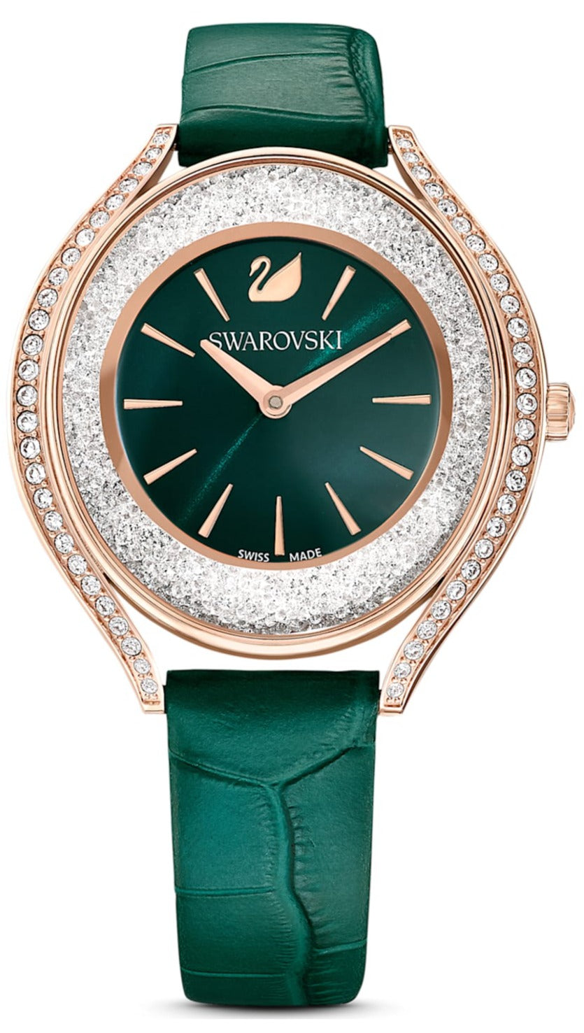 Swarovski Crystalline Aura Green Dial Green Leather Strap Watch for Wo