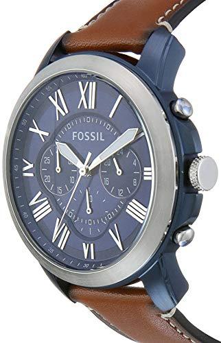 Fossil Grant Chronograph Blue Dial Brown Leather Strap Watch for Men - FS5151