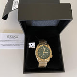 Seiko 5 Sports HUF Limited Edition Green Dial Gold Steel Strap Watch For Men - SRPJ20