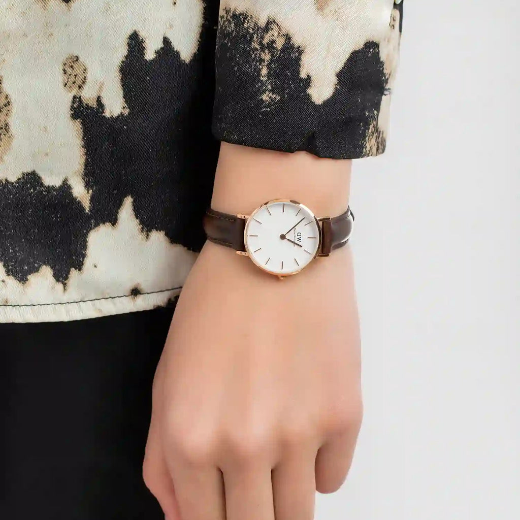 Daniel Wellington Classic Petite Bristol White Dial Brown Leather Strap Watch For Women - DW00100227