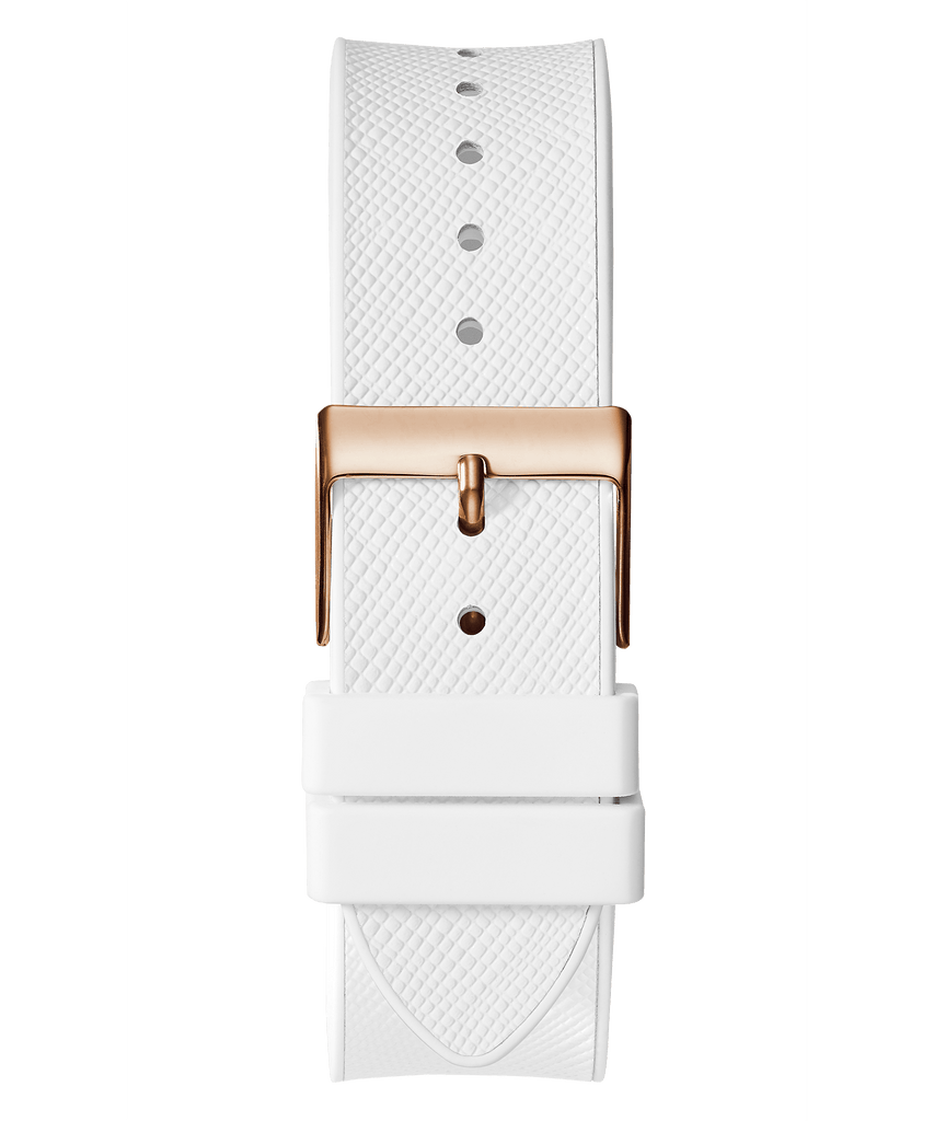 Guess Raven Diamonds Rose Gold Dial White Silicone Strap Watch for Women - GW0105L3