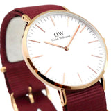 Daniel Wellington Classic Roselyn White Dial Maroon Nylon Strap Watch For Women - DW00100267
