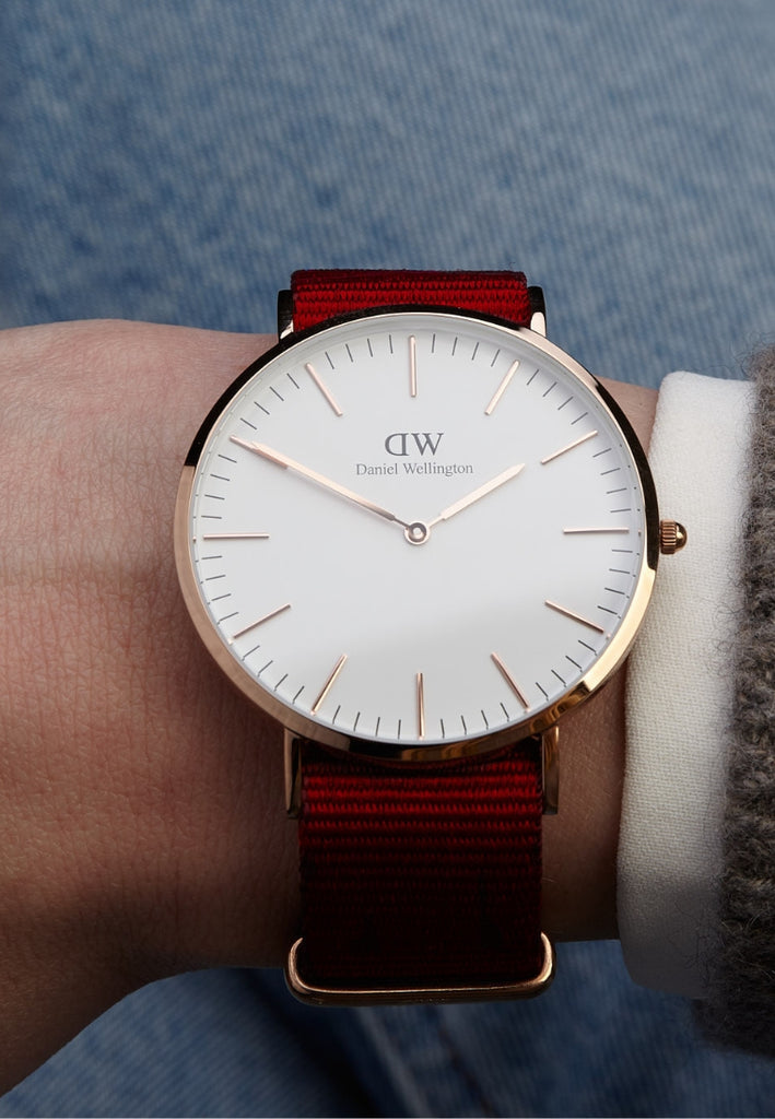 Daniel Wellington Classic Roselyn White Dial Maroon Nylon Strap Watch For Women - DW00100267