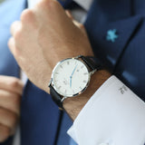 Daniel Wellington Dapper Sheffield White Dial Black Leather Strap Watch For Men - DW00100088