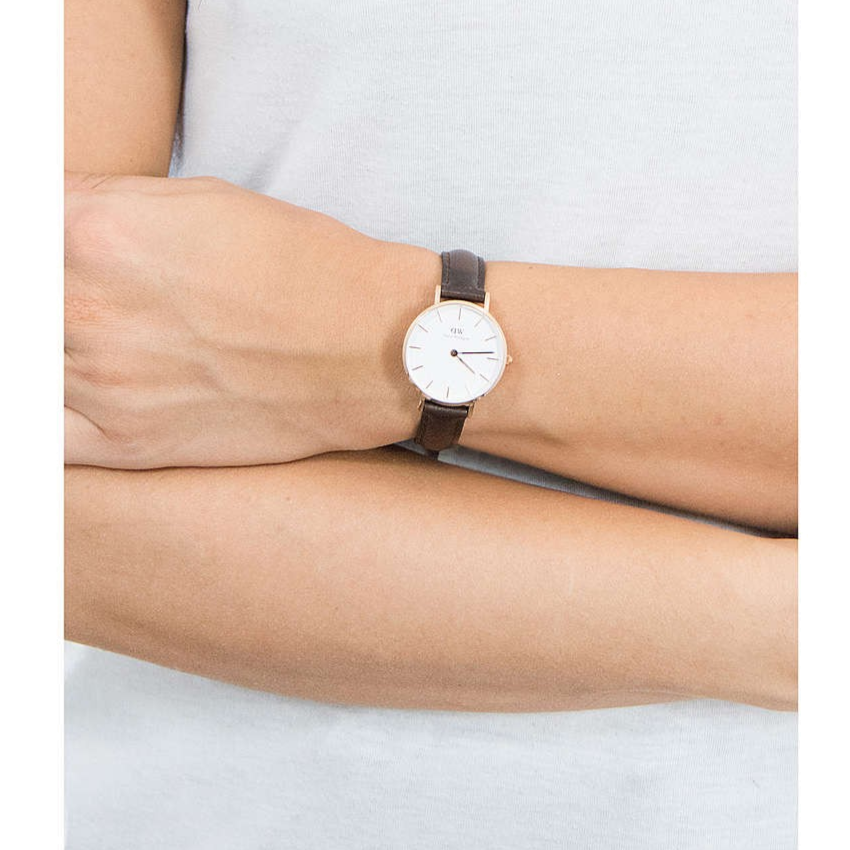 Daniel Wellington Classic Petite Bristol White Dial Brown Leather Strap Watch For Women - DW00100227