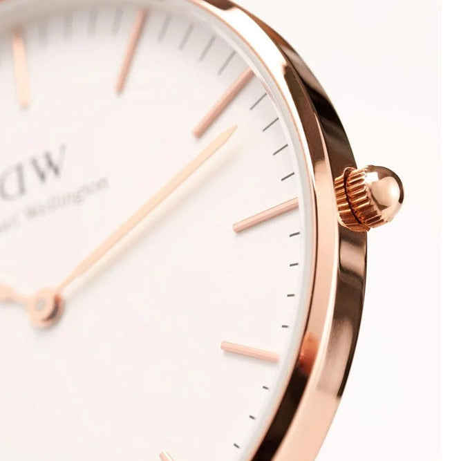 Daniel Wellington Classic Roselyn White Dial Maroon Nylon Strap Watch For Women - DW00100267