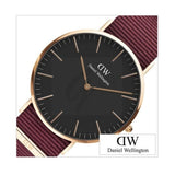 Daniel Wellington Classic Roselyn Black Dial Maroon Nylon Strap Watch For Women - DW00100269