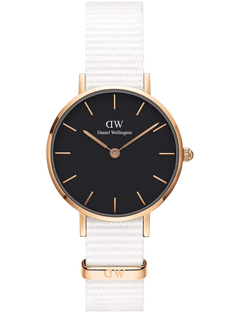Daniel Wellington Classic Petite Dover Black Dial White NATO Strap Watch For Women - DW00100312
