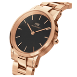 Daniel Wellington Iconic Link Black Dial Rose Gold Steel Strap Watch For Men - DW00100344