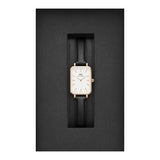 Daniel Wellington Quadro White Dial Black Leather Strap Watch For Women - DW00100434