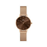 Daniel Wellington Petite Amber Brown Dial Gold Mesh Strap Watch For Women - DW00100476