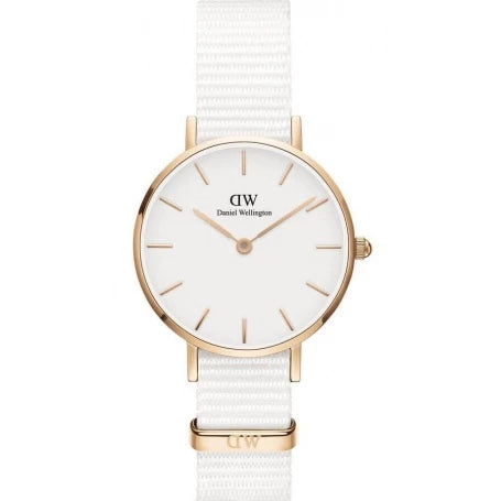 Daniel Wellington Classic Petite Dover White Dial White Nylon Strap Watch For Women - DW00100311