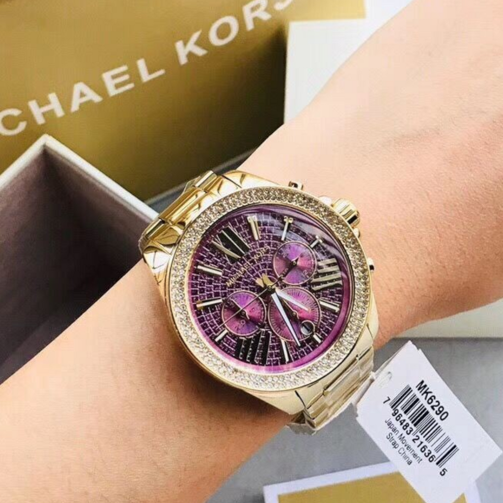 Michael Kors Wren Purple Dial Gold Steel Strap Watch for Women - MK6290