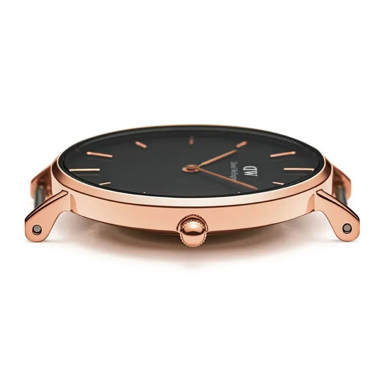 Daniel Wellington Classic Petite Dover Black Dial White NATO Strap Watch For Women - DW00100314