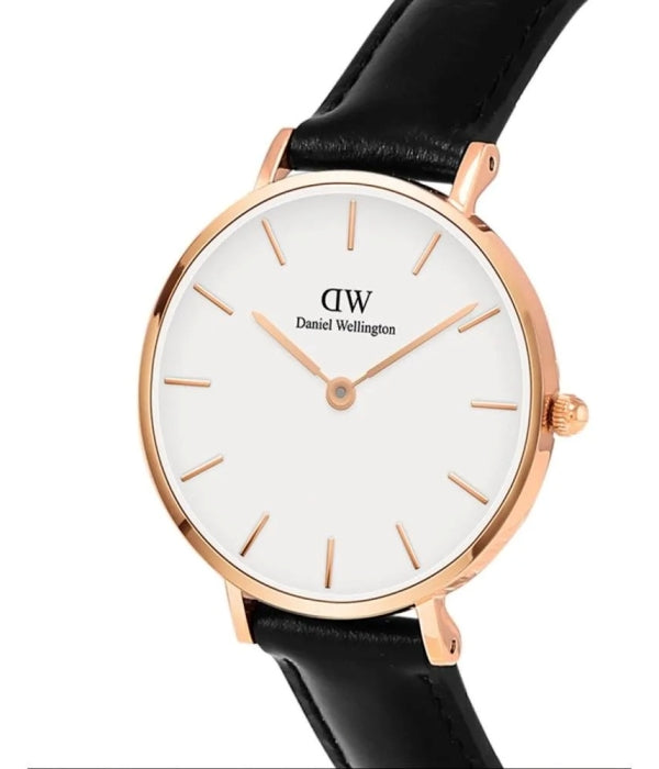 Daniel Wellington Classic Petite Sheffield White Dial Black Leather Strap Watch For Women - DW00100230