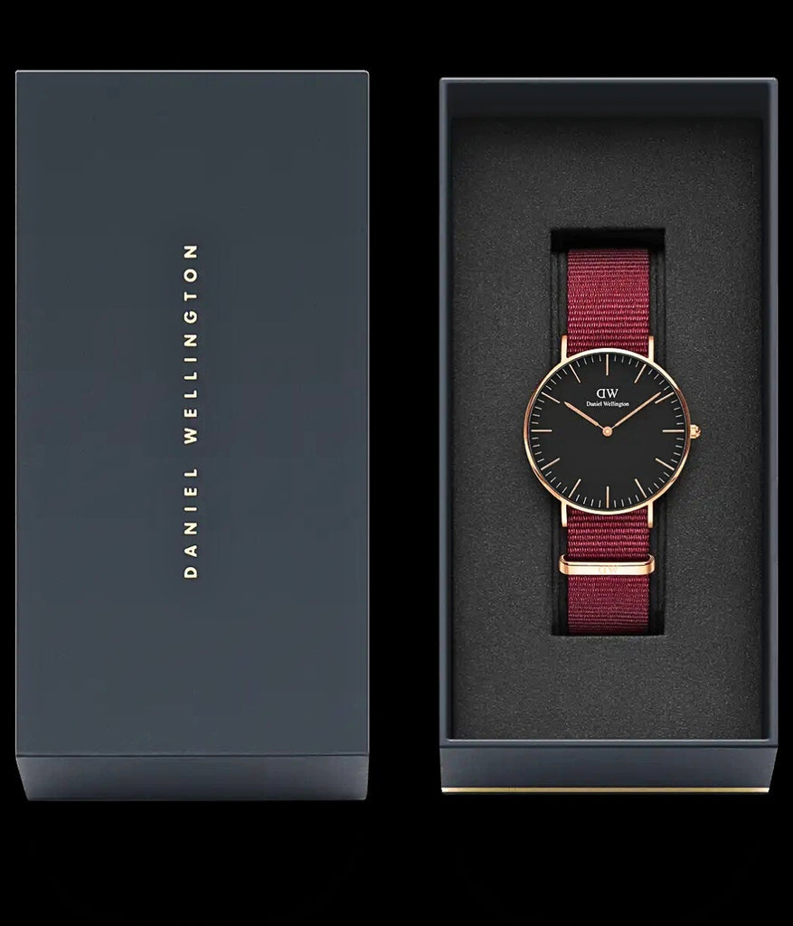 Daniel Wellington Classic Roselyn Black Dial Maroon Nylon Strap Watch For Women - DW00100273