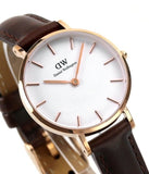 Daniel Wellington Classic Petite Bristol White Dial Brown Leather Strap Watch For Women - DW00100227