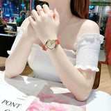 Guess Trend Dragon Gold Dial Red Leather Strap Watch For Women - GW0646L1