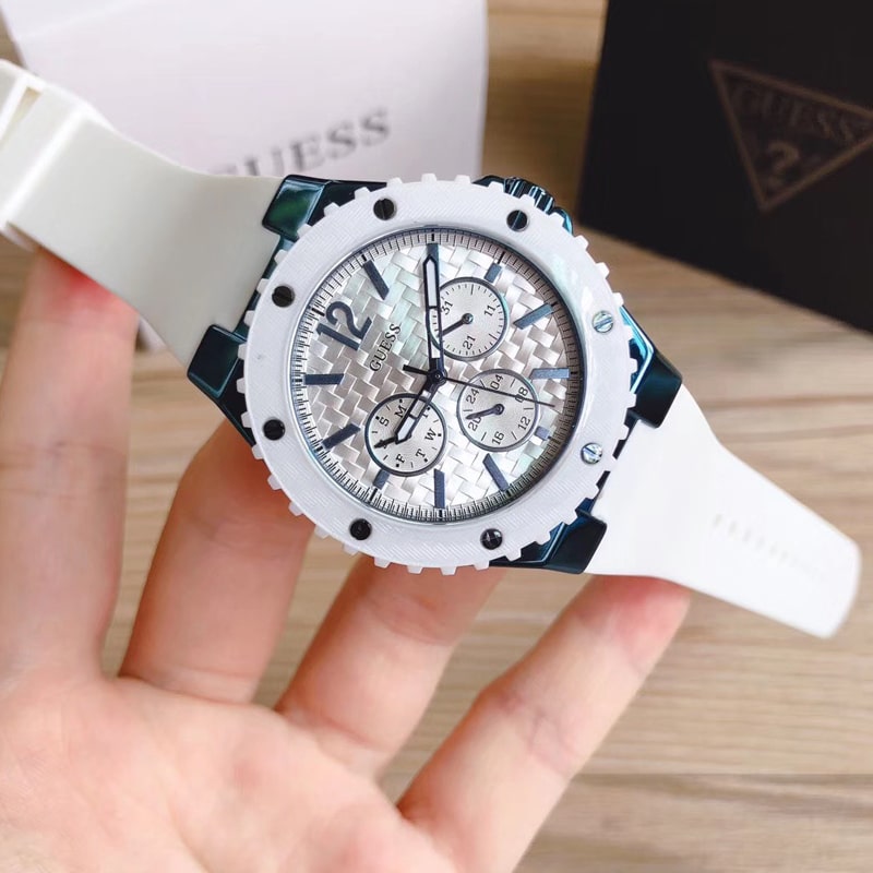 Guess Overdrive Chronograph White Dial White Rubber Strap Watch for Women - W0149L6