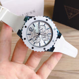 Guess Overdrive Chronograph White Dial White Rubber Strap Watch for Women - W0149L6