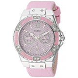 Guess Limelight Quartz Diamonds Pink Dial Pink Denim Strap Watch For Women - W0775l15