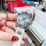 Guess Frontier Diamonds Silver Dial White Rubber Strap Watch For Women - W1160L4