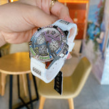 Guess Frontier Diamonds Silver Dial White Rubber Strap Watch for Women - GW0045L1