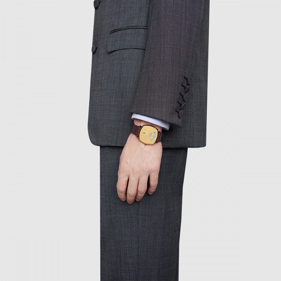 Gucci Grip Quartz Gold Dial Maroon Leather Strap Watch For Women - YA157413