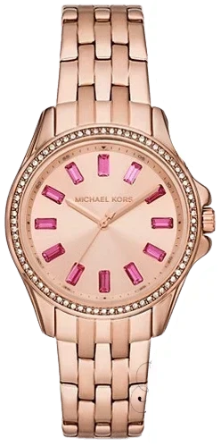 Michael Kors Gold and Pink Crystal Accent Bracelet Watch Michael Kors Womens Pilot Pave Rose Gold Watch, Pink  main image 4