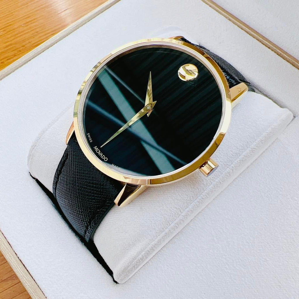 Movado Museum Classic Quartz Black Dial Black Leather Strap Watch for Men - 0607195