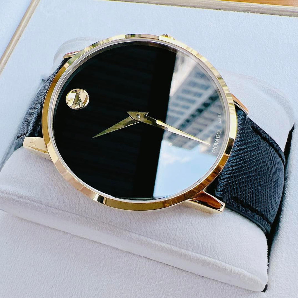 Movado Museum Classic Quartz Black Dial Black Leather Strap Watch for Men - 0607195