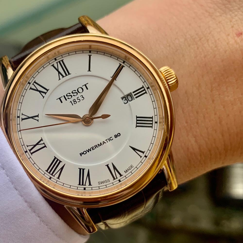 Tissot T Classic Carson Powermatic 80 White Dial Brown Leather Strap Watch for Men - T085.407.36.013.00