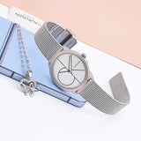 Calvin Klein Minimal White Dial Silver Mesh Bracelet Watch for Women - K3M5215X