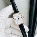 Daniel Wellington Quadro White Dial Black Leather Strap Watch For Women - DW00100434
