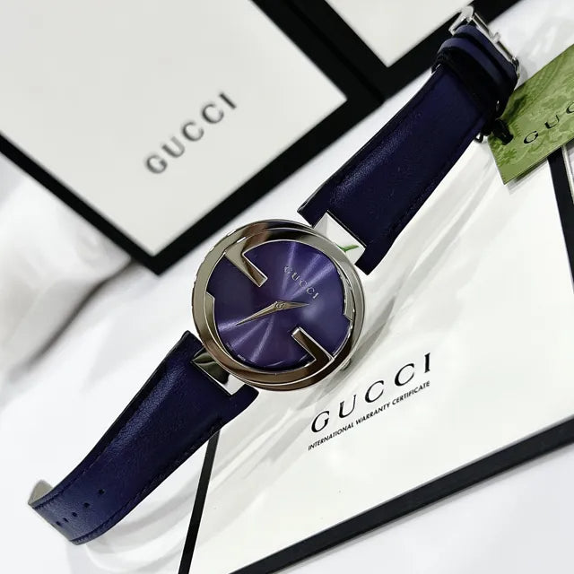 Gucci Interlocking G Blue Dial Blue Leather Strap Watch For Women - YA133322