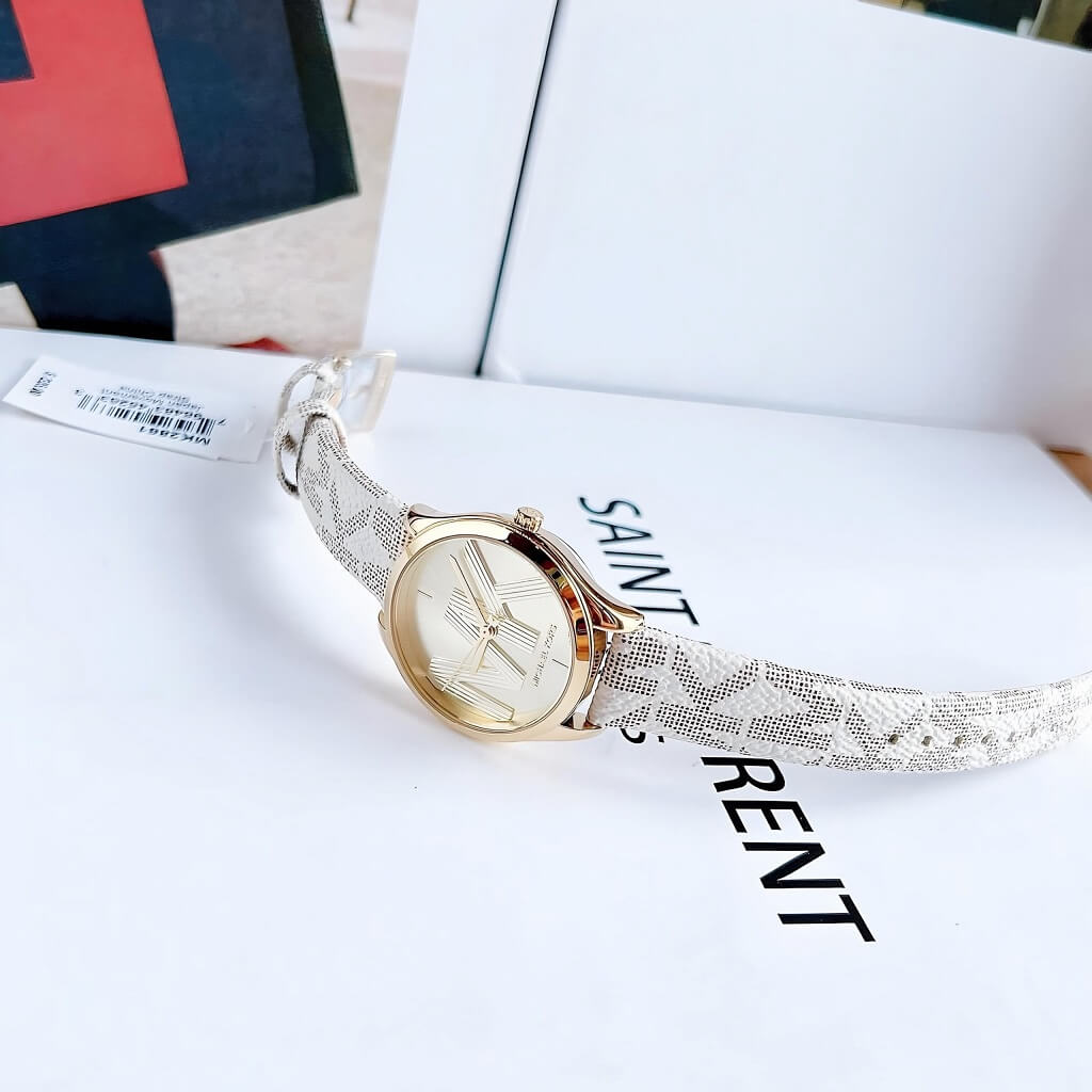 Michael Kors Jaycie Quartz Gold Dial White Leather Strap Watch for Women - MK2861