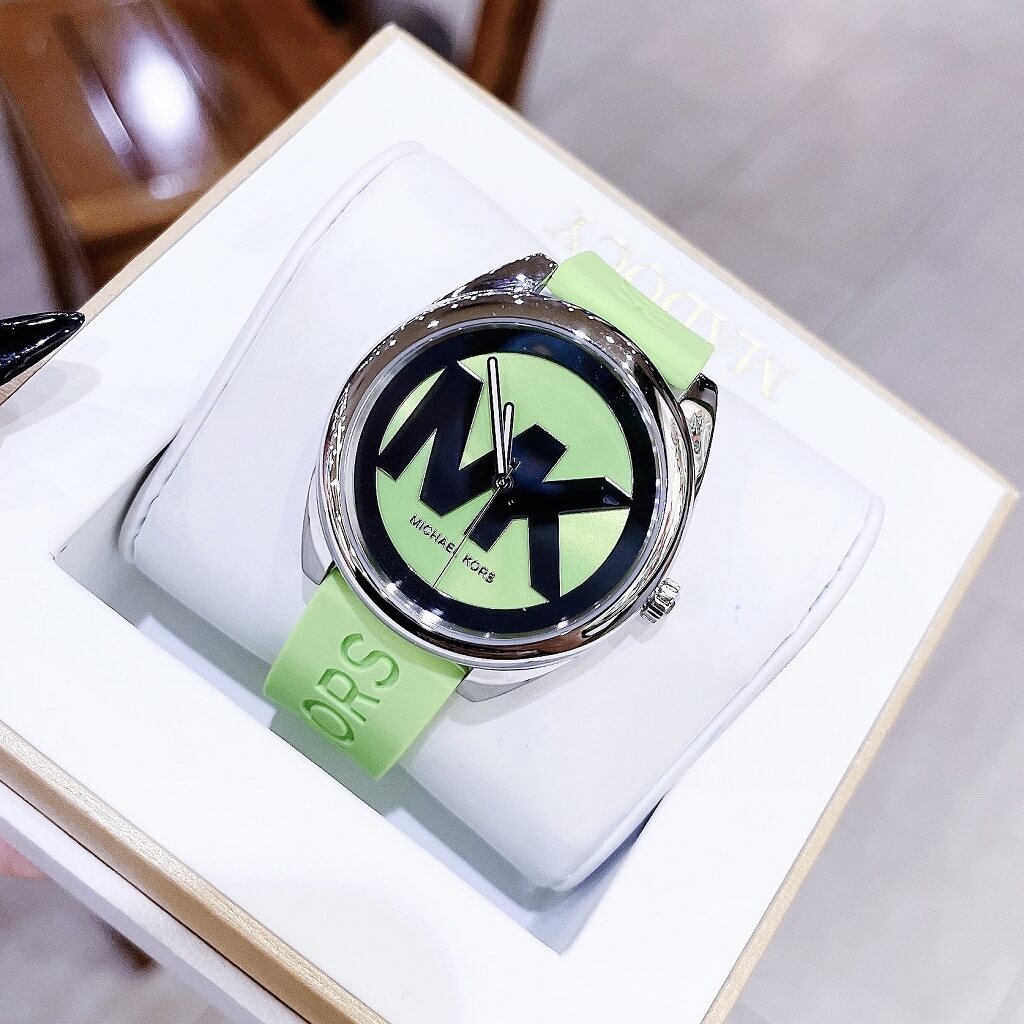 Michael Kors Janelle Three Hand Neon Green Dial Neon Green Rubber Strap Watch For Women - MK7351