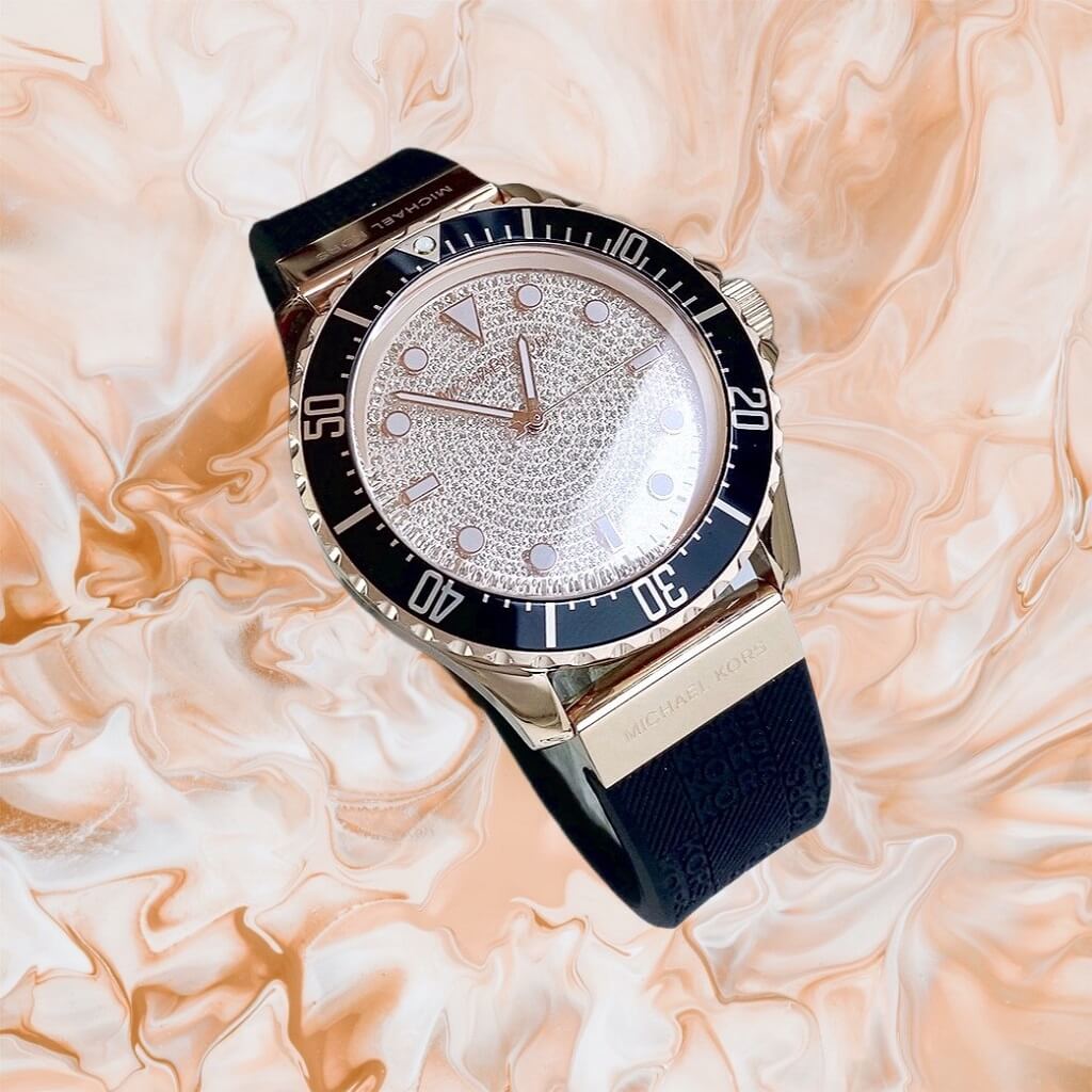 Michael Kors Everest Analog Rose Gold Dial Black Silicone Strap Watch For Women - MK7358