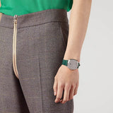 Gucci Grip Quartz Silver Dial Green Leather Strap Watch For Women - YA157404