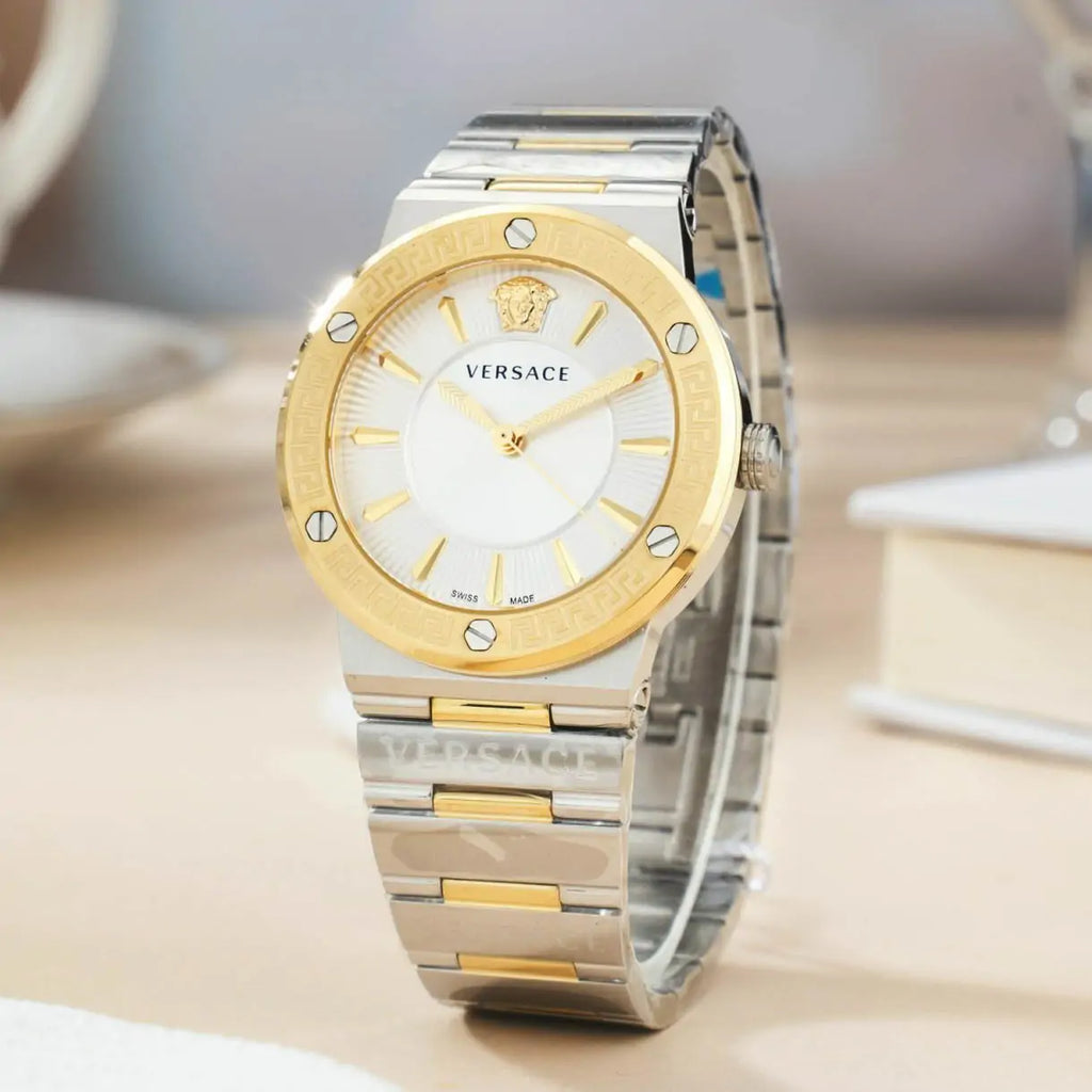 Versace Hellenyium Green Dial Two Tone Steel Strap Watch for Women - VEVH00620