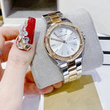 Michael Kors Lennox Three Hand Quartz Silver Dial Two Tone Steel Strap Watch For Women - MK6989