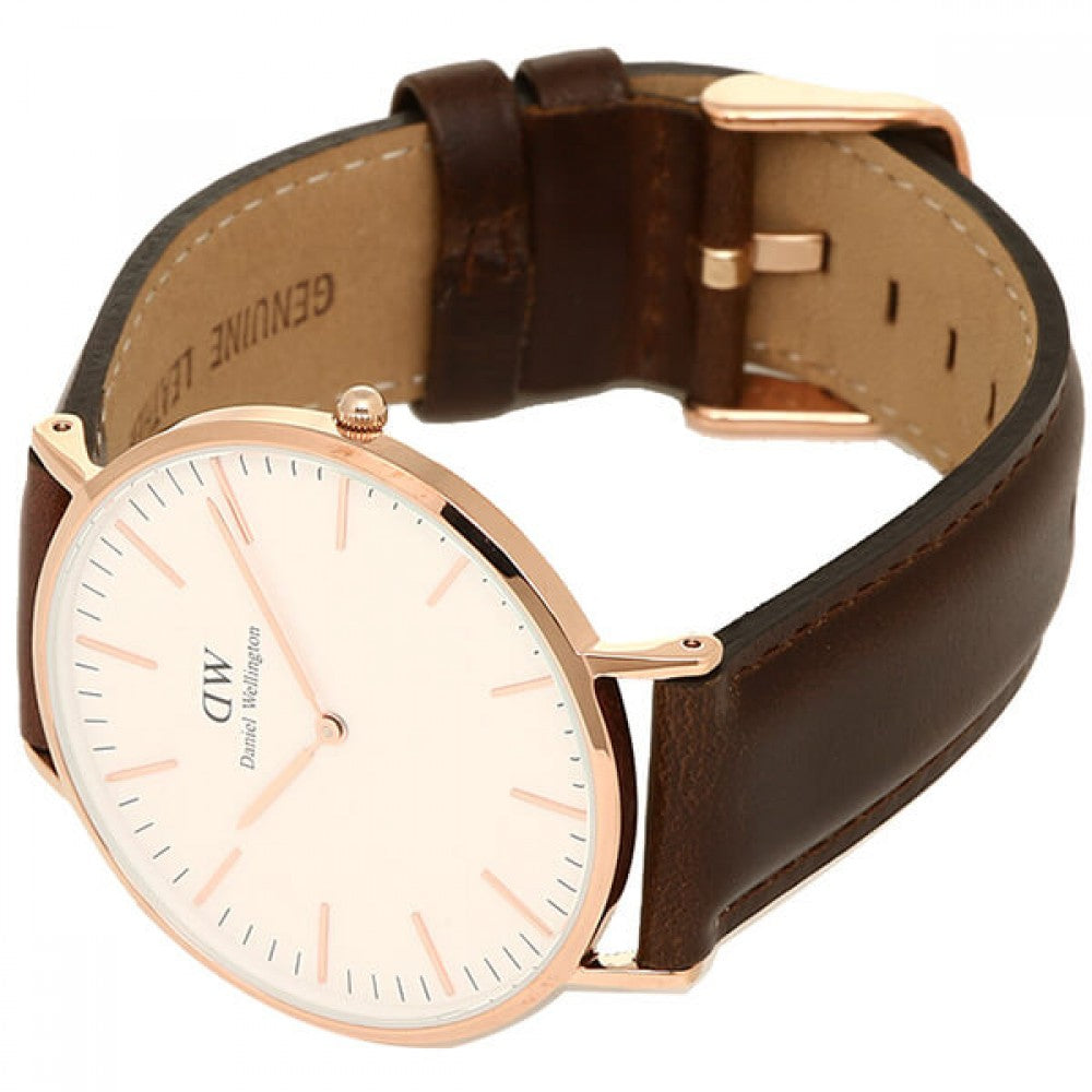 Daniel Wellington Classic Bristol White Dial Brown Leather Strap Watch For Men - DW00100009