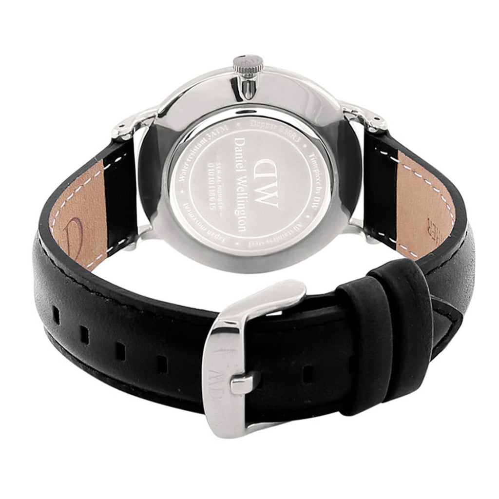 Daniel Wellington Dapper Sheffield White Dial Black Leather Strap Watch For Men - DW00100088