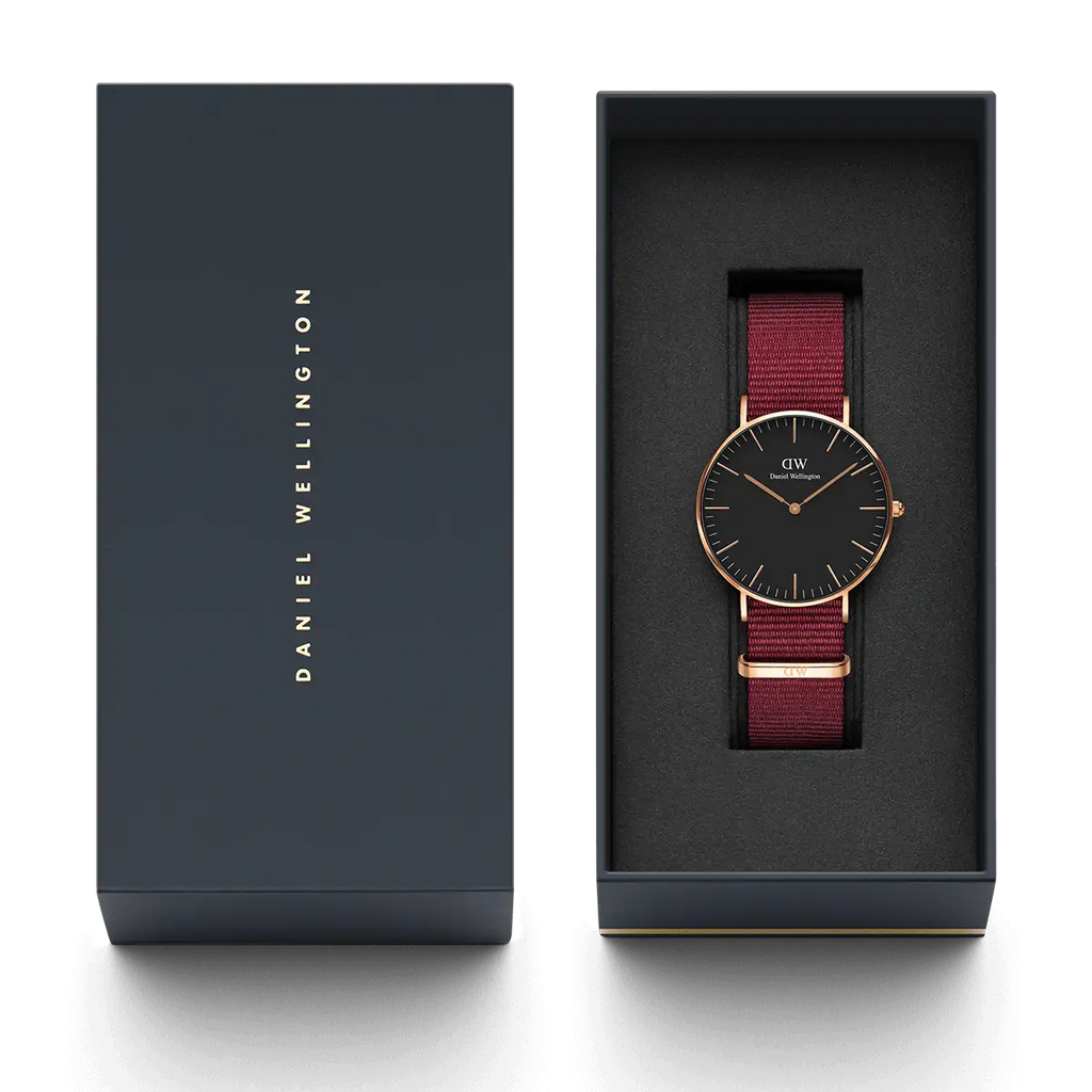 Daniel Wellington Classic Roselyn Black Dial Maroon Nylon Strap Watch For Women - DW00100273
