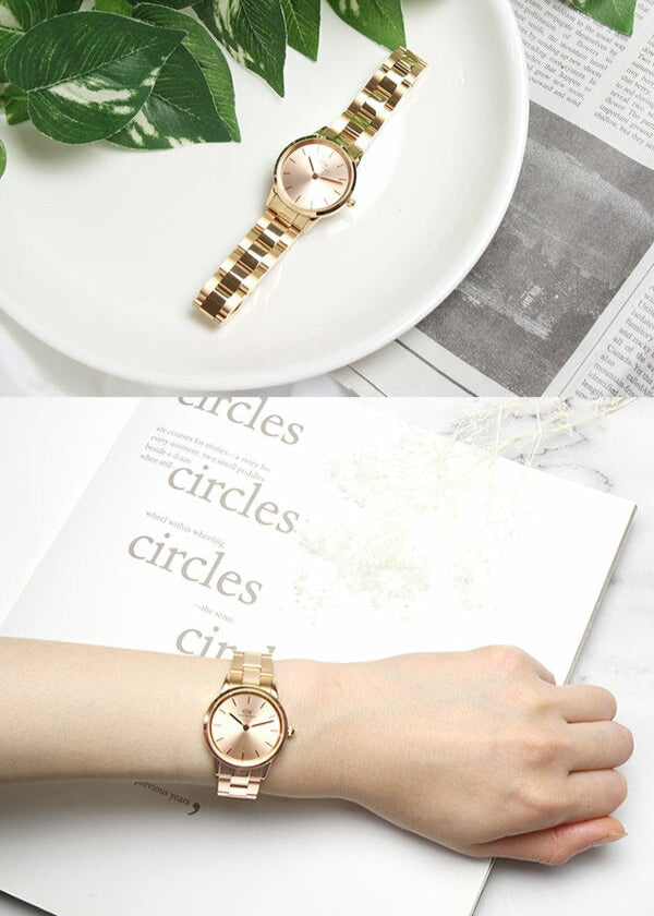 Daniel Wellington Iconic Link Unitone Rose Gold Dial Rose Gold Steel Strap Watch For Women - DW00100401