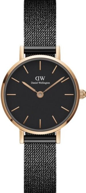 Daniel Wellington Classic Petite Pressed Ashfield Black Dial Black Mesh Bracelet Watch For Women - DW00100441