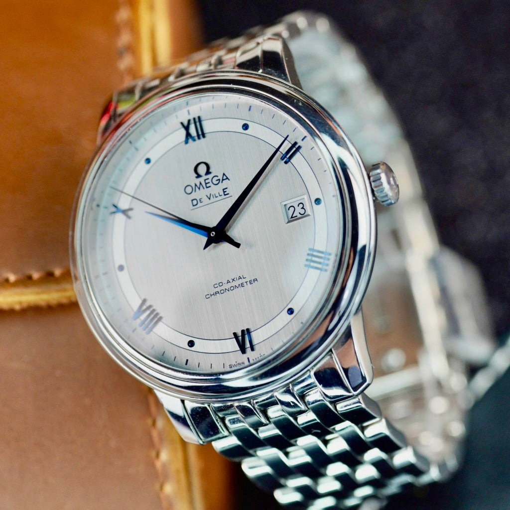 Omega De Ville Prestige Co-Axial Rhodium Silver Dial Silver Steel Strap Watch for Men - 424.10.40.20.02.001