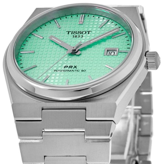 Tissot PRX Powermatic 80 Automatic Mint Green Dial Silver Steel Strap Watch for Men - T137.407.11.091.01