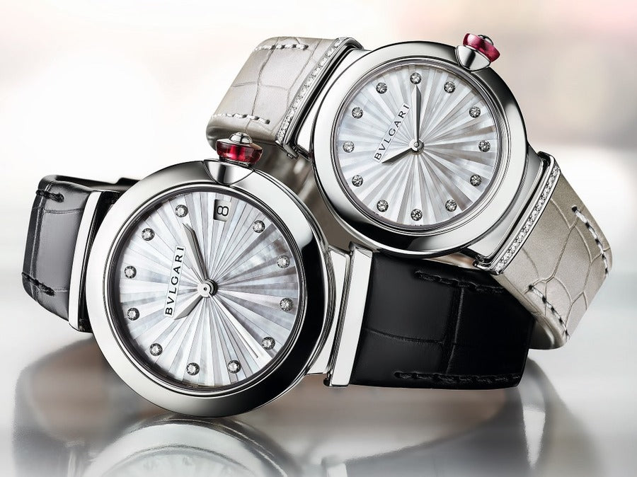 Bvlgari LVCEA Diamonds Silver Mother of Pearl Dial Silver Leather Strap Watch for Women - LVCEA103367