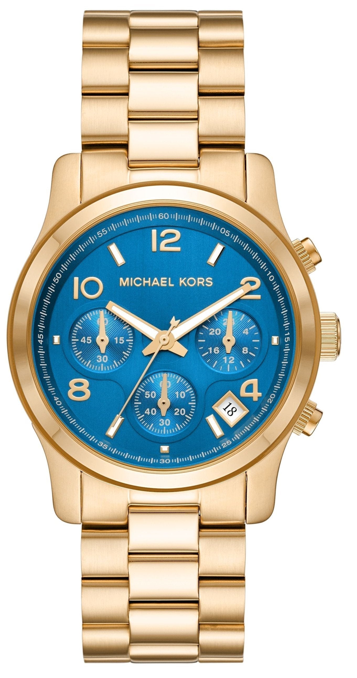 Michael Kors Runway Chronograph Blue Dial Gold Steel Strap  display picture 1